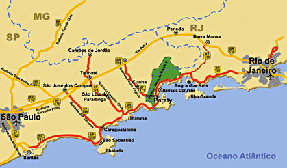 Como chegar em Paraty - as melhores rotas e opções aqui no Vale Cada Viagem - na foto, o mapa da rodovia.